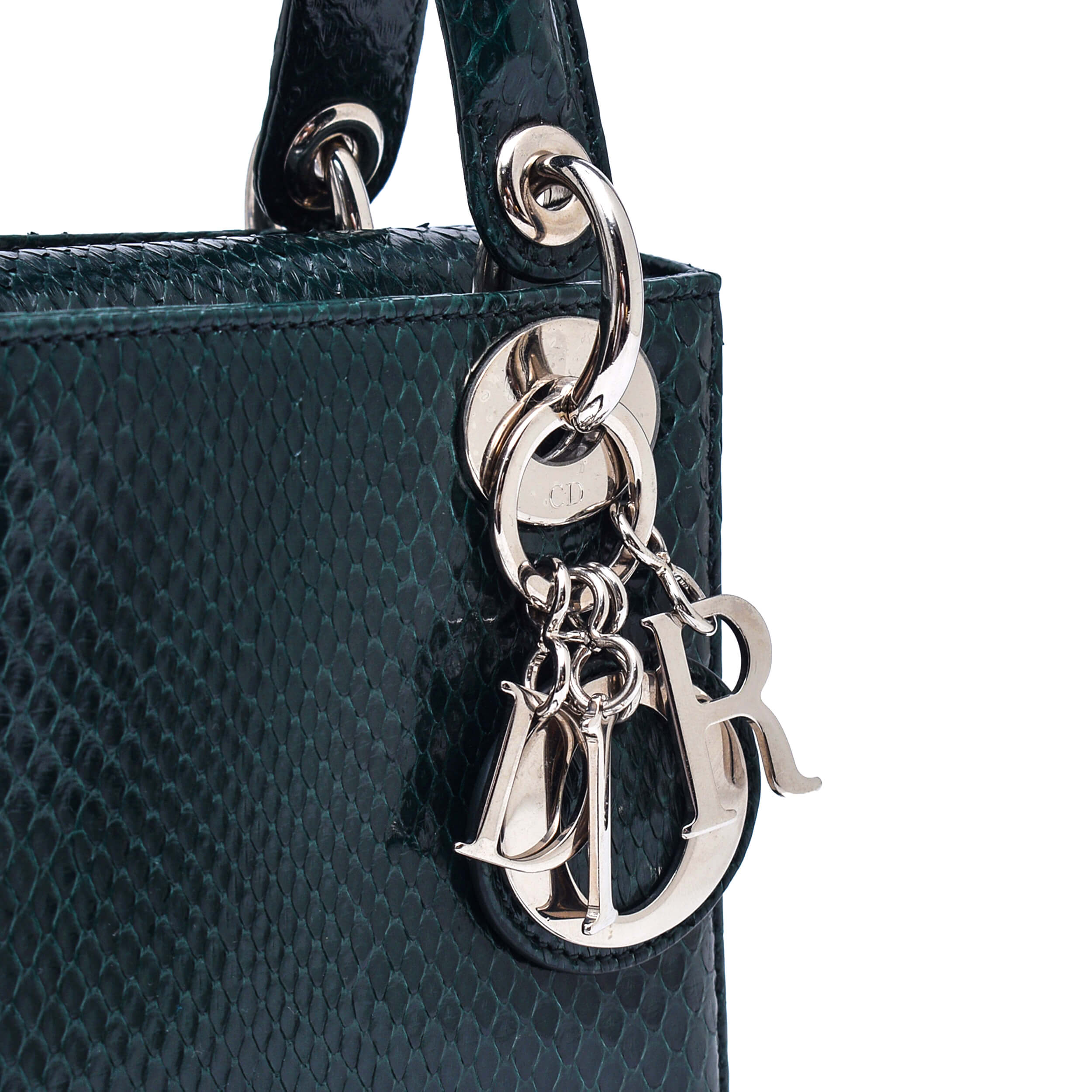 Christian Dior- Dark Green Python Chain Mini Lady Dior Bag